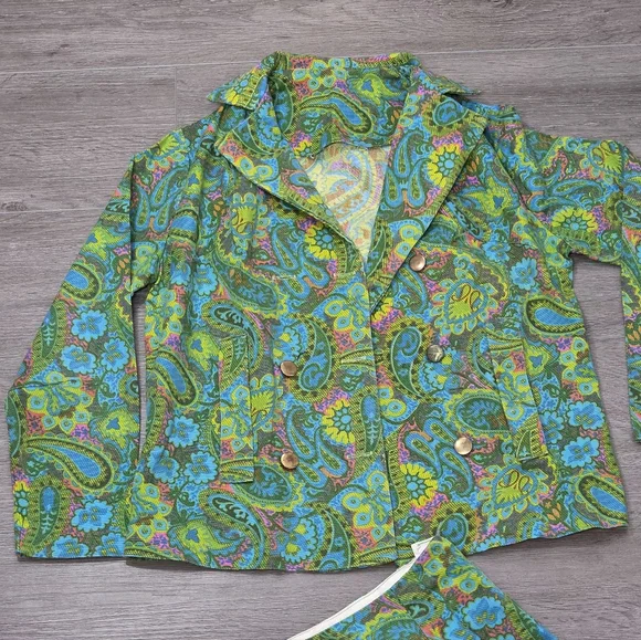 Vintage 60's Paisley Skirt & Jacket Suit Mod Style Womans XS Psychedelic - Picture 2 of 6